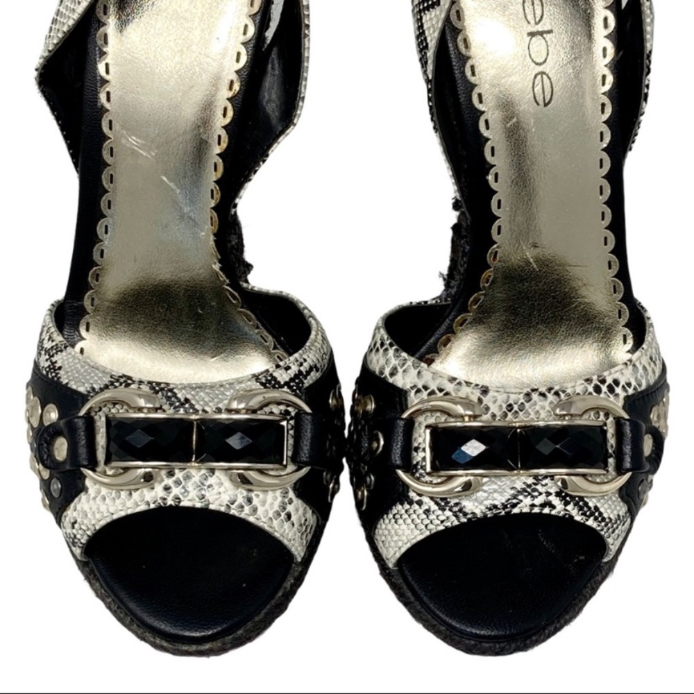 Bebe Black Leather Python Studded Wedge Heel Shoes - image 4